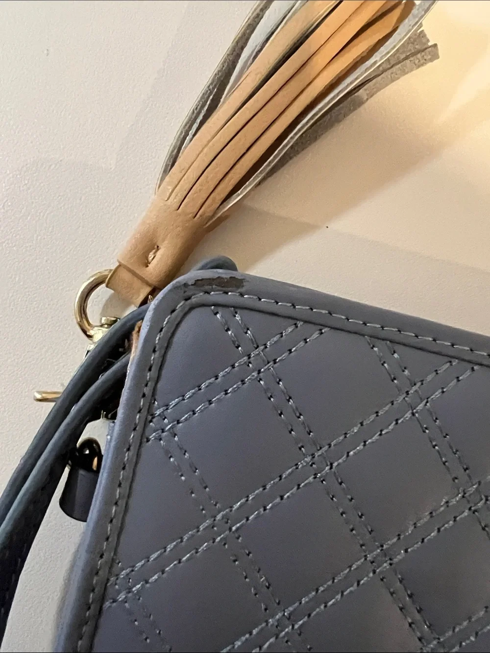 Spartina 449 Quilted Light Blue Wristlet Clutch with Beige Tassel